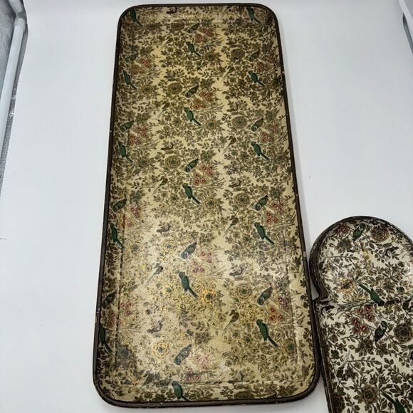 4 Vintage Knobler Plates Serving Tray Set Parisian Parrot Asian Hummingbird Chic - Picture 7 of 10